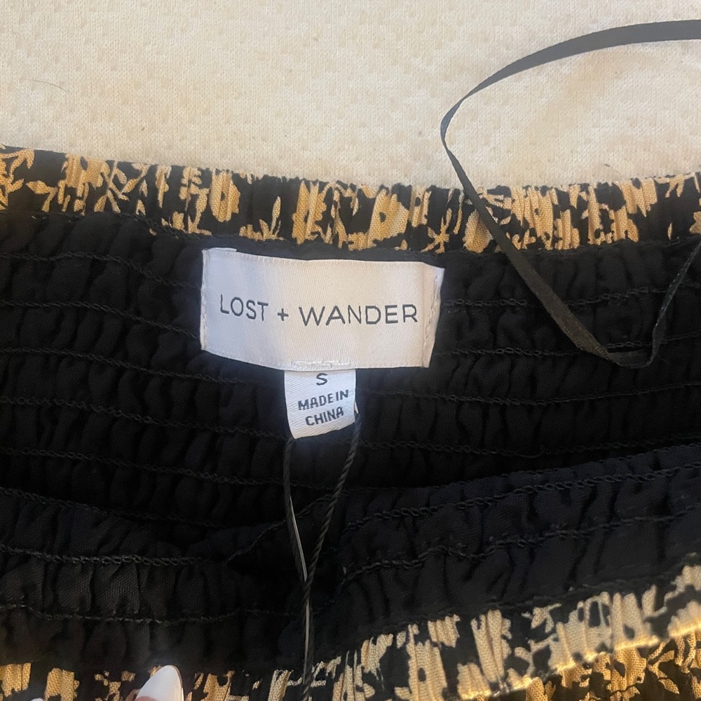 Lost + Wander Black and Gold Patterned Skirt